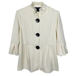 Ali Miles Knit Jacket Size 2XL XXL Cream Textured Blazer Art To Wear Boho Career